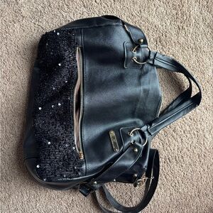 Black fake Leather Tote Bag with Sequin Detail